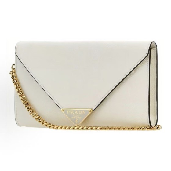 PRADA Saffiano metal triangular logo single-shoulder crossbody wallet for women in white